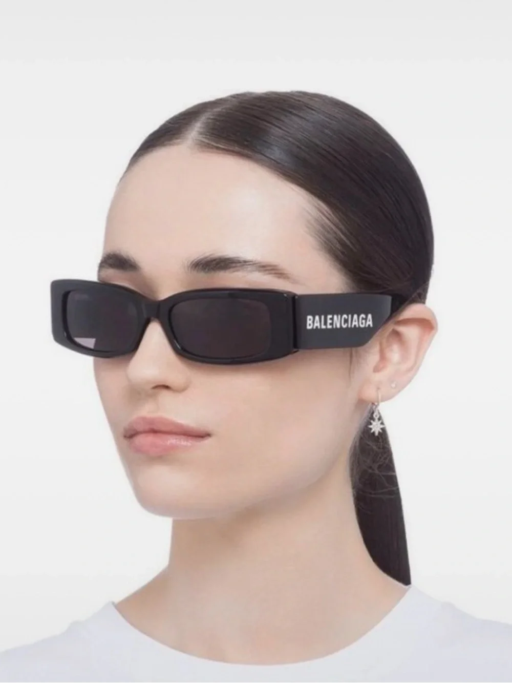 Balenciaga Black Rectangular Logo Sunglasses